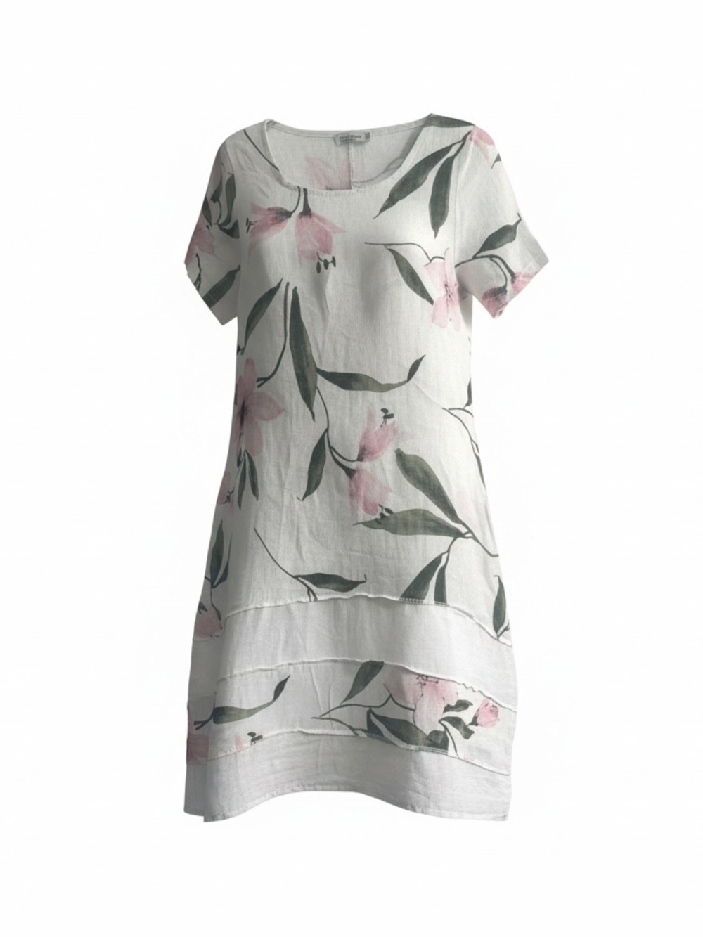 LUNGO L’ARNO ITALY Casual Pink and Green Linen Floral Midi Sundress